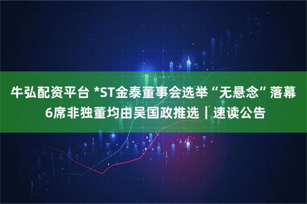 牛弘配资平台 *ST金泰董事会选举“无悬念”落幕 6席非独董均由吴国政推选｜速读公告